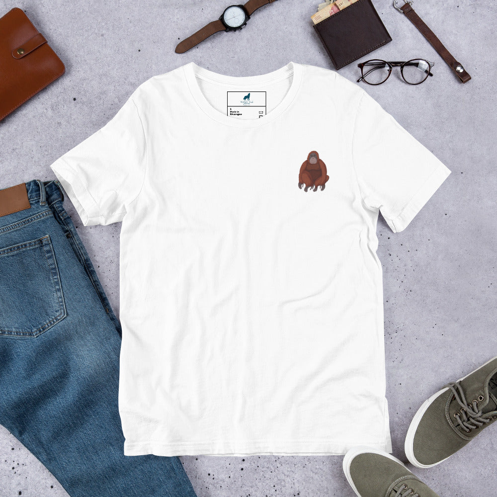 Orangutan Cotton T-Shirt - Embroidered - Wildlife Soul Orangutan Cotton T-Shirt - Embroidered