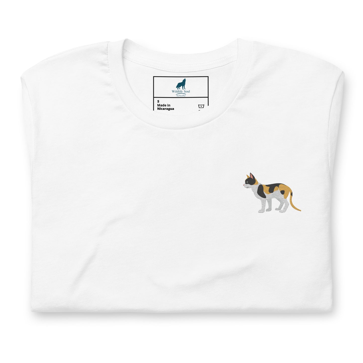 Cat Cotton T-shirt - Embroidered - Wildlife Soul Cat Cotton T-shirt - Embroidered