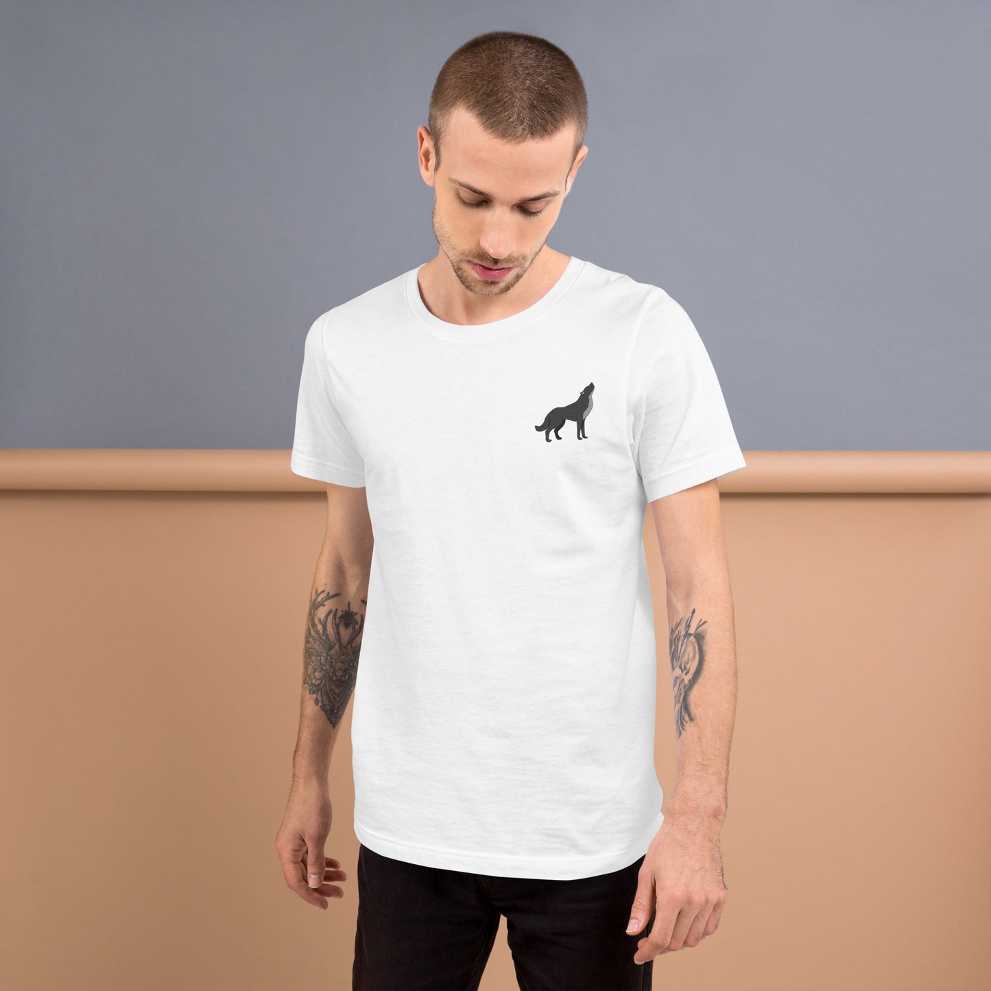 Wolf Cotton T-Shirt - Embroidered - Wildlife Soul Wolf Cotton T-Shirt - Embroidered