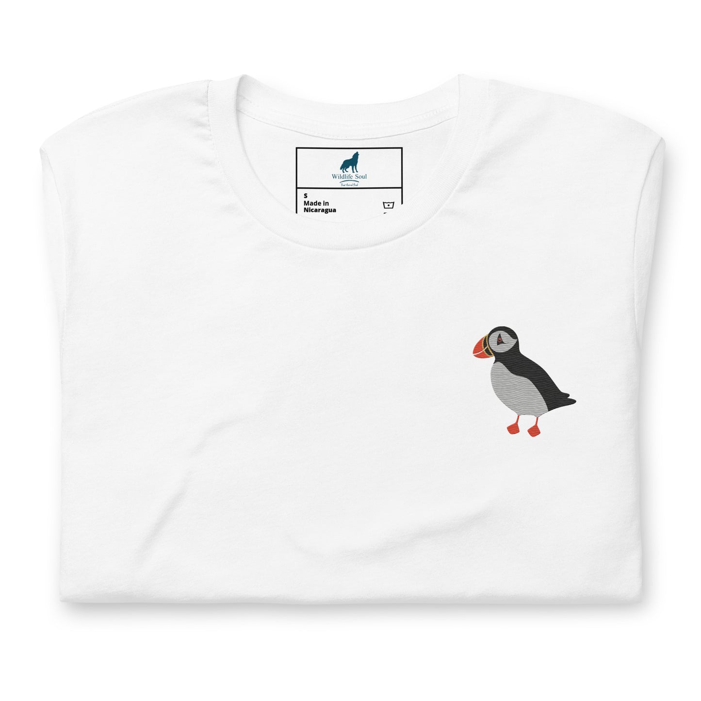 Puffin Cotton T-Shirt - Embroidered - Wildlife Soul Puffin Cotton T-Shirt - Embroidered