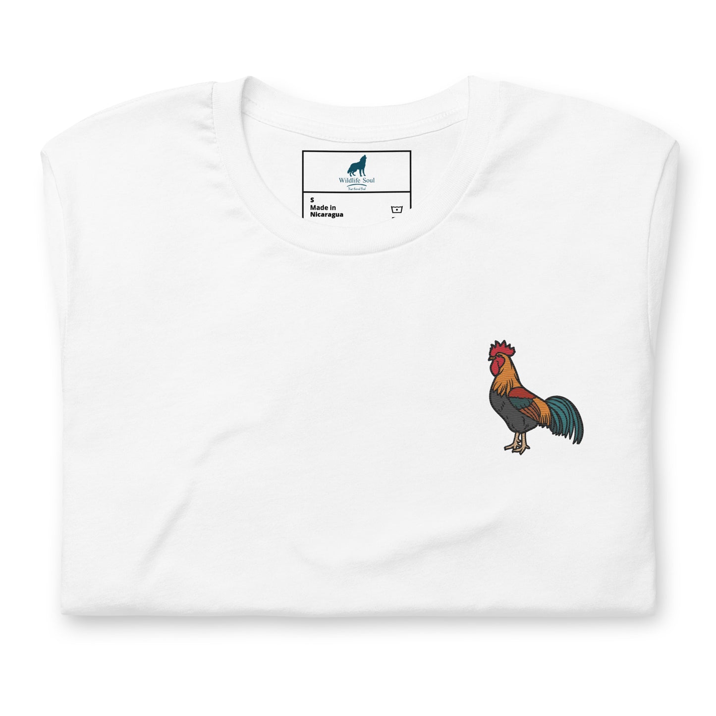 Rooster Cotton T-Shirt - Embroidered - Wildlife Soul Rooster Cotton T-Shirt - Embroidered