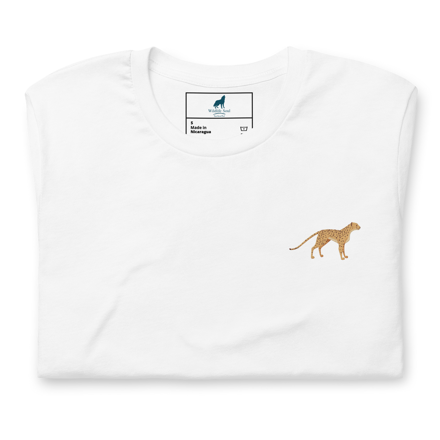 Cheetah Cotton T-Shirt - Embroidered - Wildlife Soul Cheetah Cotton T-Shirt - Embroidered