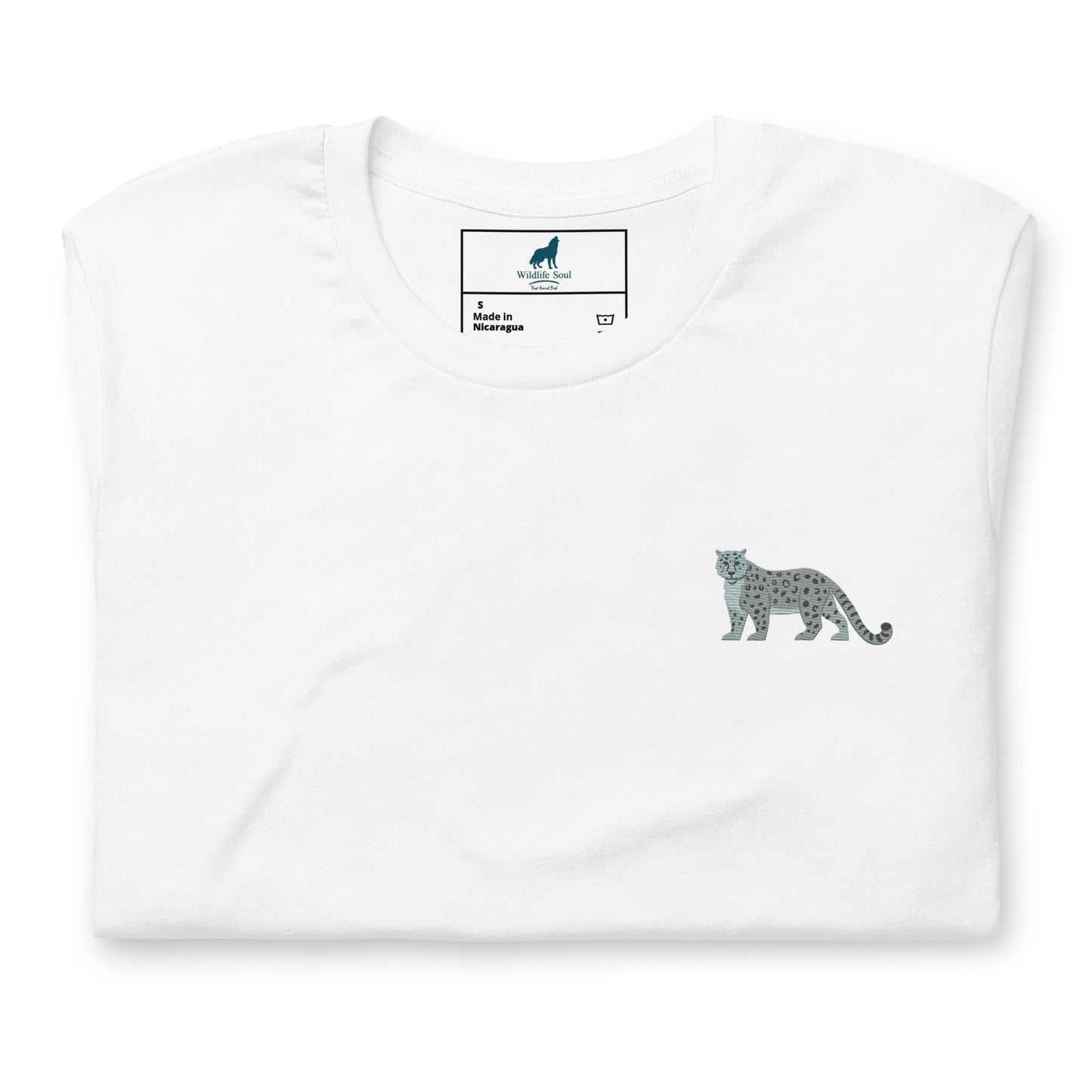 Snow leopard Cotton T-Shirt - Embroidered - Wildlife Soul Snow leopard Cotton T-Shirt - Embroidered