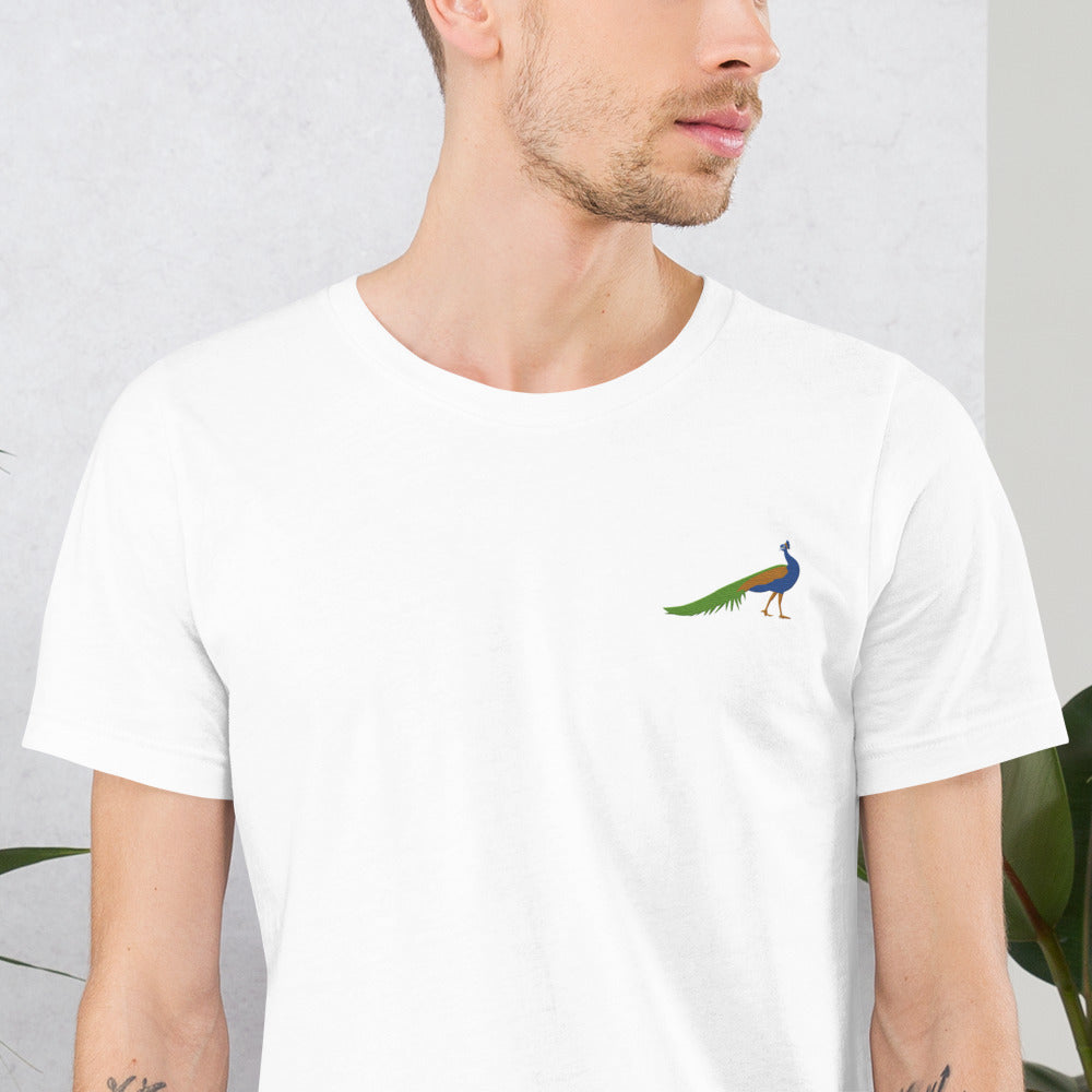 Peacock Cotton T-Shirt - Embroidered - Wildlife Soul Peacock Cotton T-Shirt - Embroidered