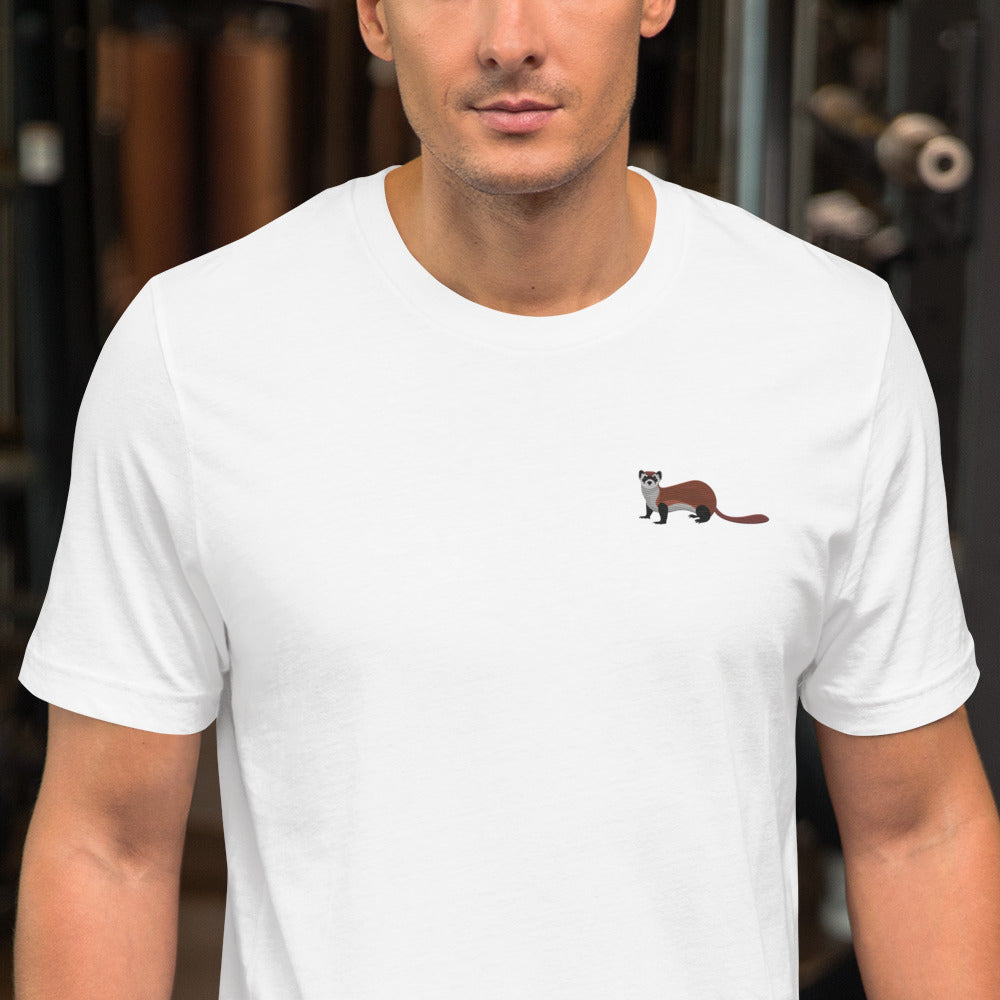 Weasel Cotton T-Shirt - Embroidered - Wildlife Soul Weasel Cotton T-Shirt - Embroidered