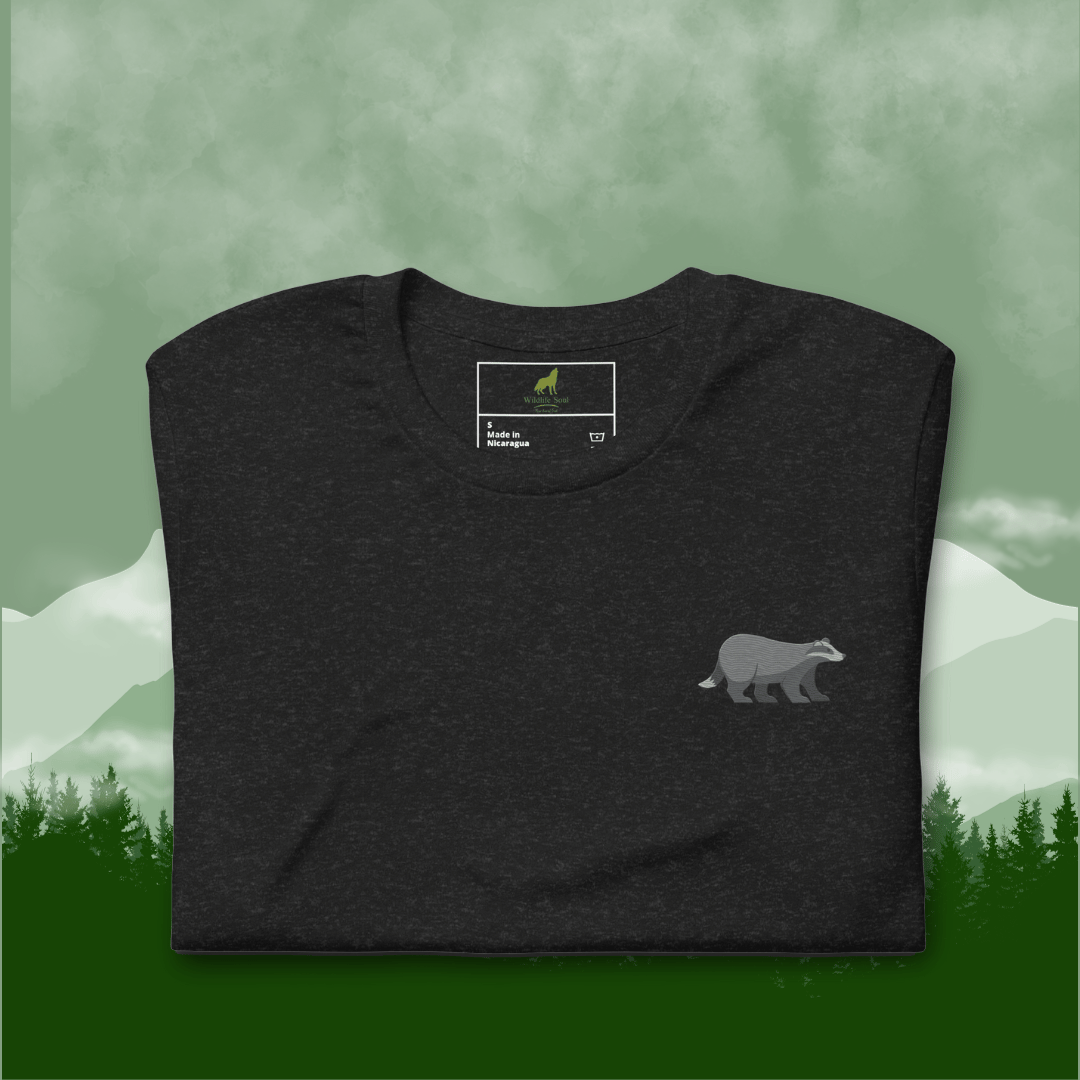 Badger Cotton T-shirt - Embroidered - Wildlife Soul   Badger Cotton T-shirt - Embroidered