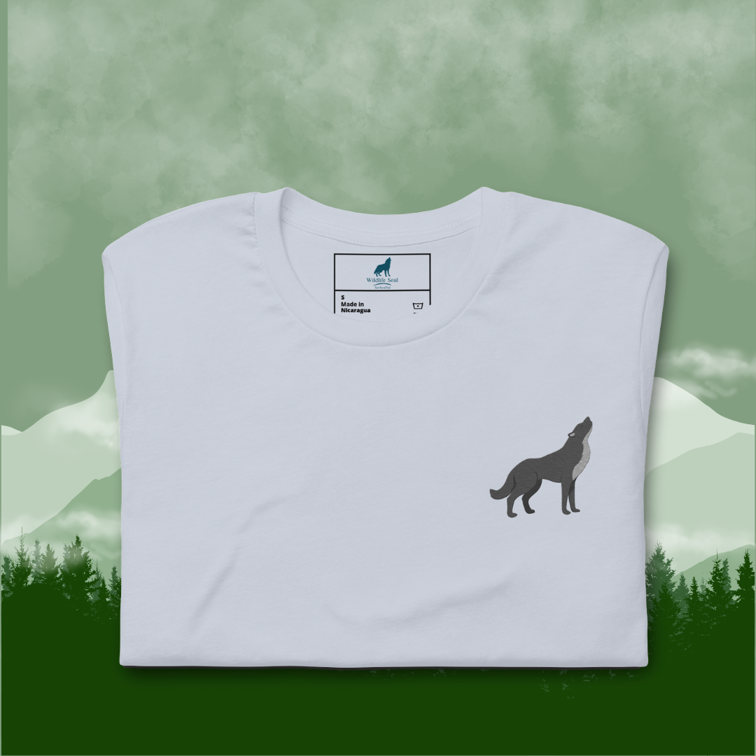 Wolf Cotton T-Shirt - Embroidered - Wildlife Soul   Wolf Cotton T-Shirt - Embroidered