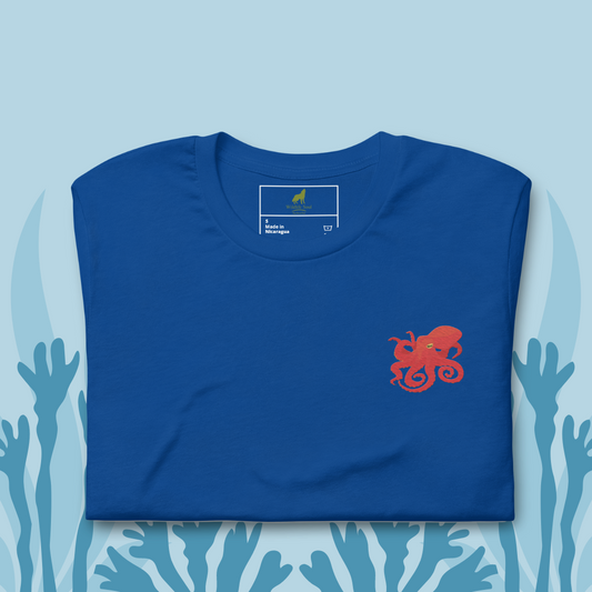 Octopus Cotton T-Shirt - Embroidered - Wildlife Soul   Octopus Cotton T-Shirt - Embroidered