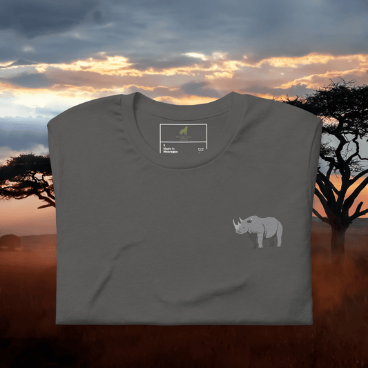 Rhinoceros Cotton T-Shirt - Embroidered - Wildlife Soul   Rhinoceros Cotton T-Shirt - Embroidered