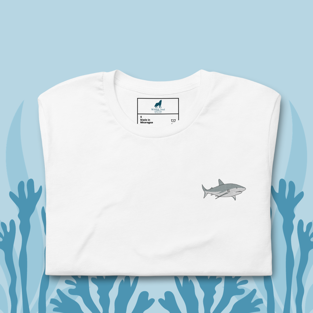 Shark Cotton T-Shirt - Embroidered - Wildlife Soul   Shark Cotton T-Shirt - Embroidered