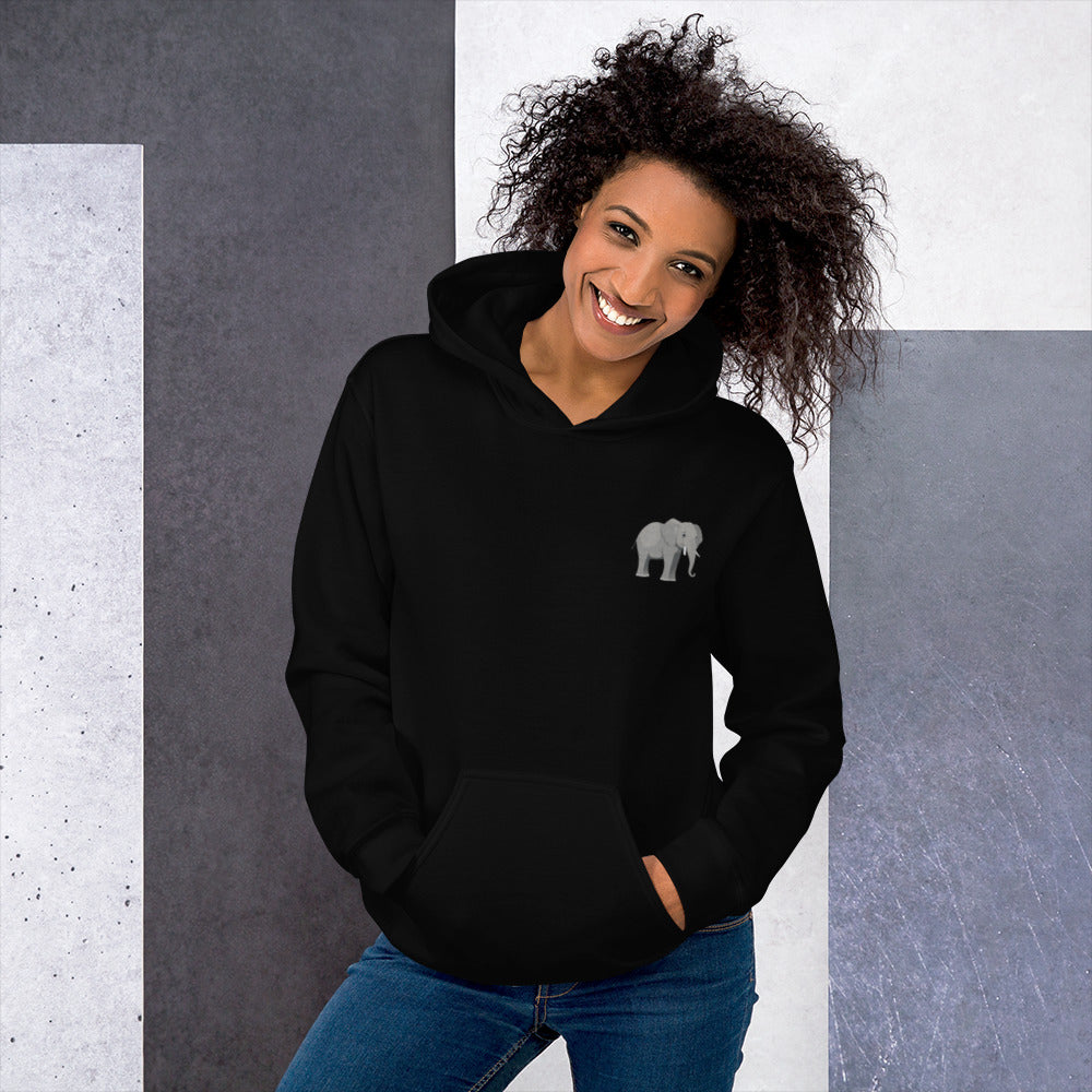 Elephant Cotton Hoodie - Embroidered - Wildlife Soul   Elephant Cotton Hoodie - Embroidered