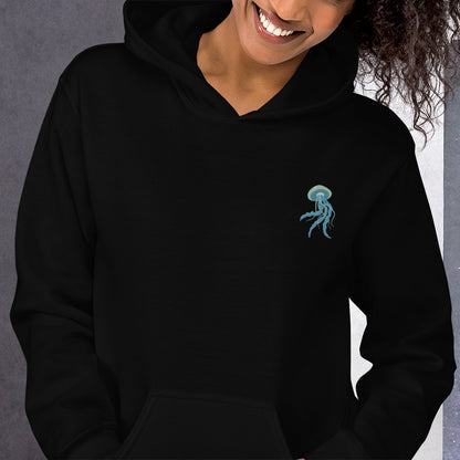 Jellyfish Cotton Hoodie - Embroidered - Wildlife Soul   Jellyfish Cotton Hoodie - Embroidered