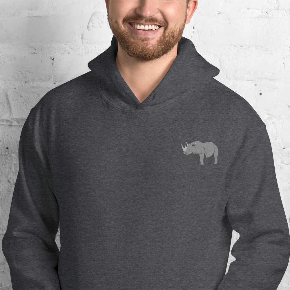 Rhinoceros Cotton Hoodie - Embroidered - Wildlife Soul   Rhinoceros Cotton Hoodie - Embroidered