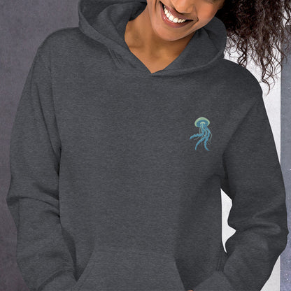 Jellyfish Cotton Hoodie - Embroidered - Wildlife Soul   Jellyfish Cotton Hoodie - Embroidered