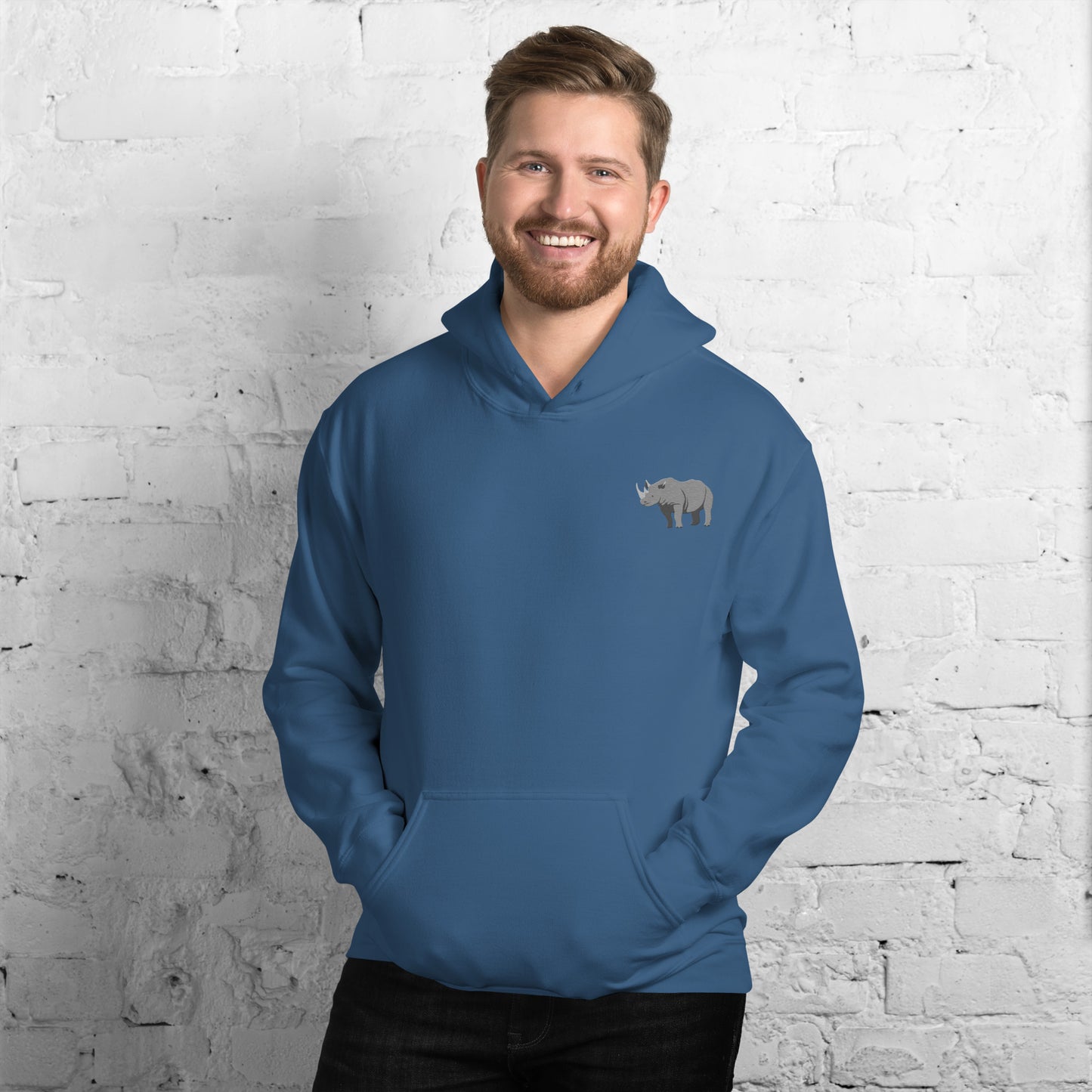 Rhinoceros Cotton Hoodie - Embroidered - Wildlife Soul   Rhinoceros Cotton Hoodie - Embroidered