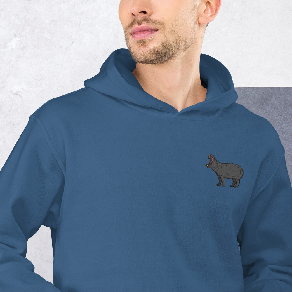 Hippopotamus Cotton Hoodie - Embroidered - Wildlife Soul   Hippopotamus Cotton Hoodie - Embroidered