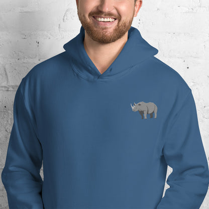 Rhinoceros Cotton Hoodie - Embroidered - Wildlife Soul   Rhinoceros Cotton Hoodie - Embroidered