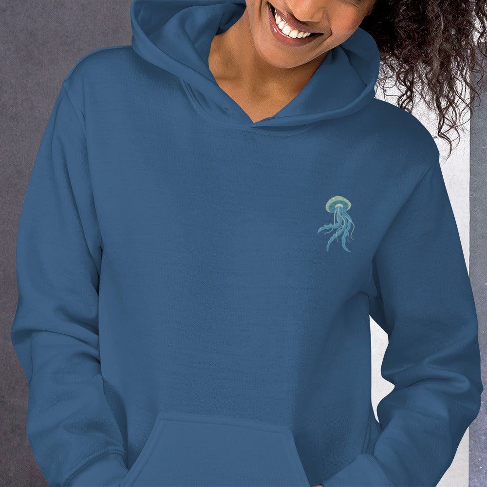 Jellyfish Cotton Hoodie - Embroidered - Wildlife Soul   Jellyfish Cotton Hoodie - Embroidered