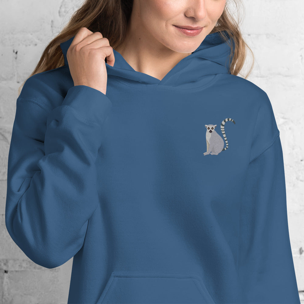 Lemur Cotton Hoodie - Embroidered - Wildlife Soul   Lemur Cotton Hoodie - Embroidered