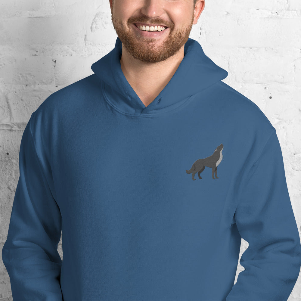 Wolf Cotton Hoodie - Embroidered - Wildlife Soul   Wolf Cotton Hoodie - Embroidered