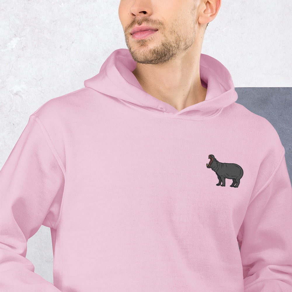 Hippopotamus Cotton Hoodie - Embroidered - Wildlife Soul   Hippopotamus Cotton Hoodie - Embroidered