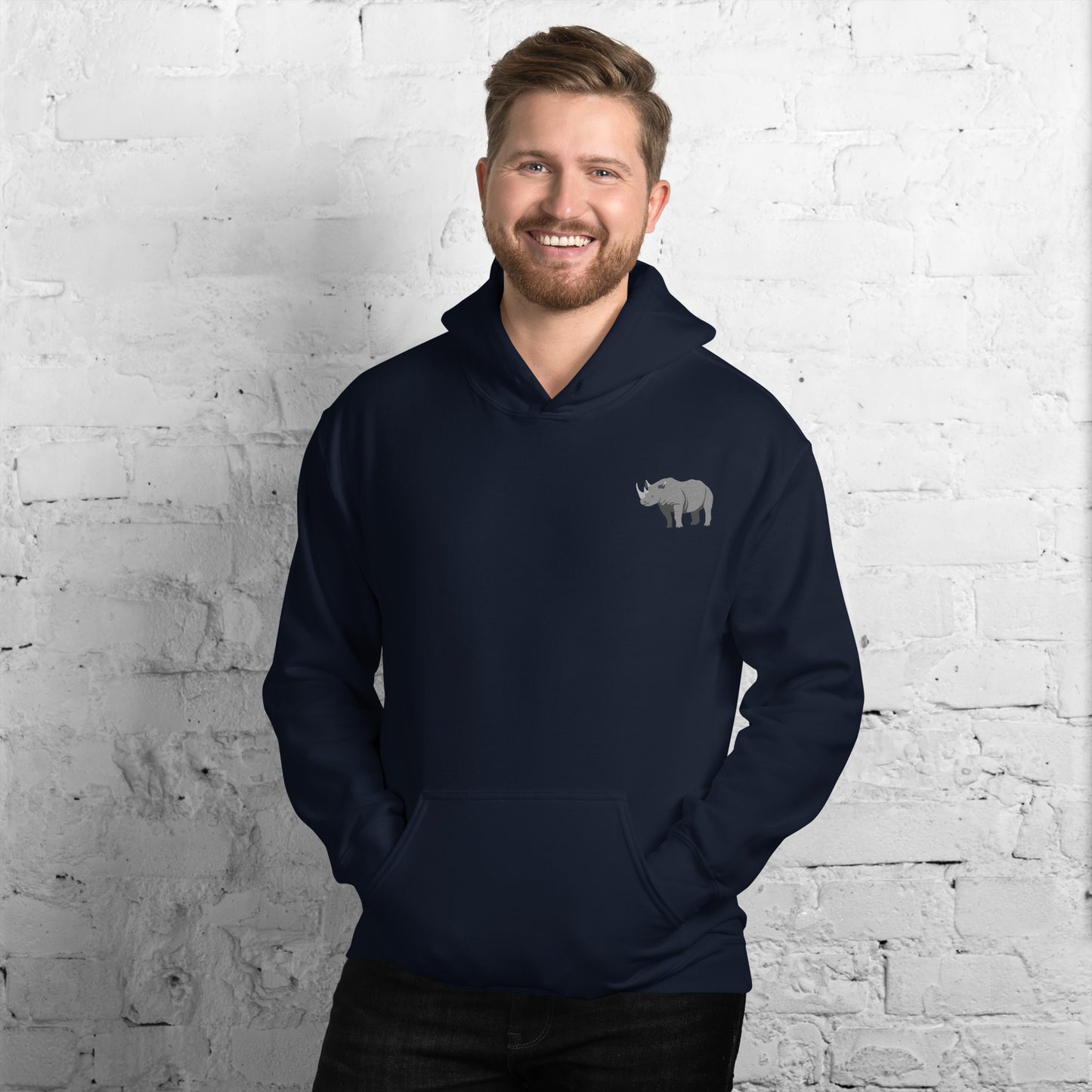 Rhinoceros Cotton Hoodie - Embroidered - Wildlife Soul   Rhinoceros Cotton Hoodie - Embroidered