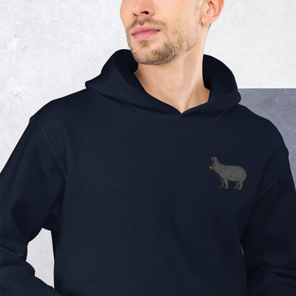 Hippopotamus Cotton Hoodie - Embroidered - Wildlife Soul   Hippopotamus Cotton Hoodie - Embroidered