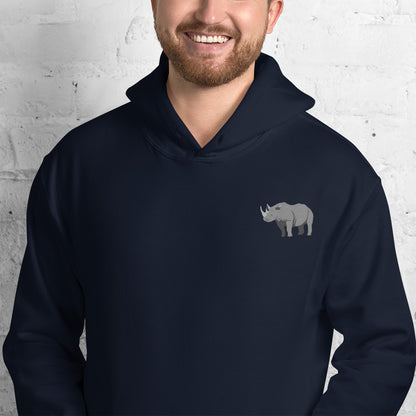 Rhinoceros Cotton Hoodie - Embroidered - Wildlife Soul   Rhinoceros Cotton Hoodie - Embroidered