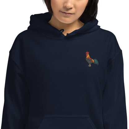 Rooster Cotton Hoodie - Embroidered - Wildlife Soul   Rooster Cotton Hoodie - Embroidered