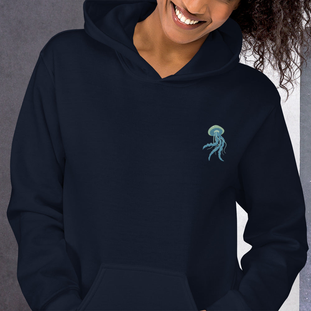 Jellyfish Cotton Hoodie - Embroidered - Wildlife Soul   Jellyfish Cotton Hoodie - Embroidered