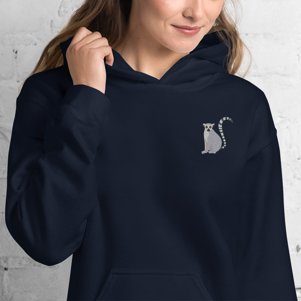 Lemur Cotton Hoodie - Embroidered - Wildlife Soul   Lemur Cotton Hoodie - Embroidered