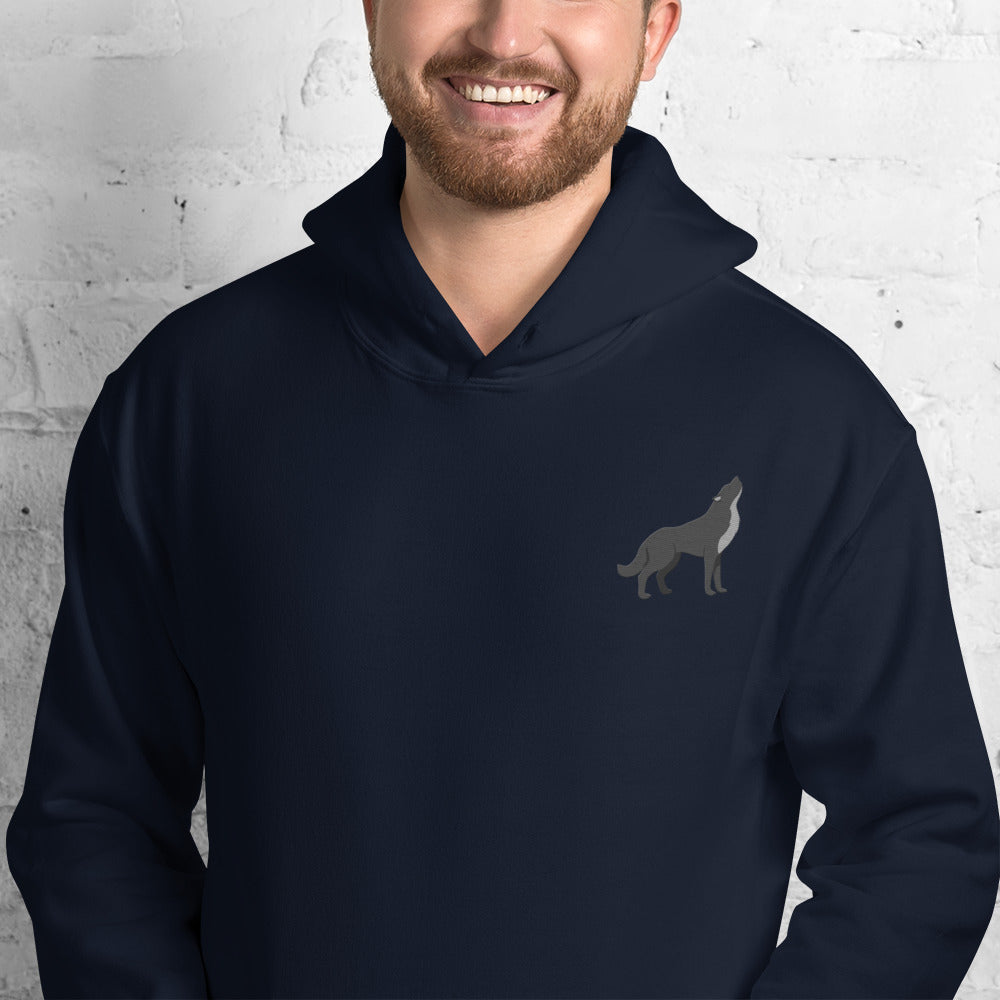 Wolf Cotton Hoodie - Embroidered - Wildlife Soul   Wolf Cotton Hoodie - Embroidered