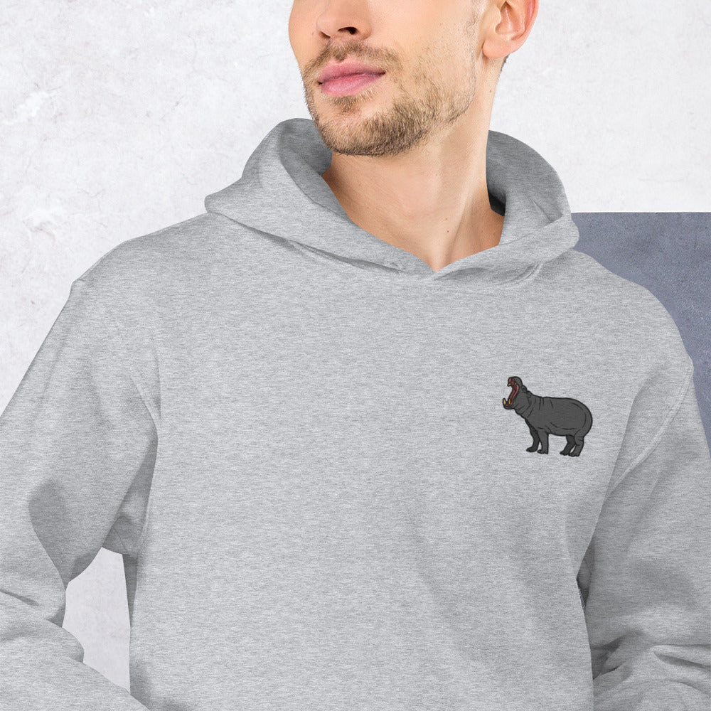 Hippopotamus Cotton Hoodie - Embroidered - Wildlife Soul   Hippopotamus Cotton Hoodie - Embroidered