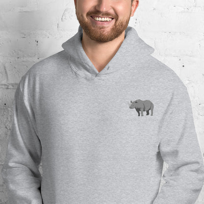 Rhinoceros Cotton Hoodie - Embroidered - Wildlife Soul   Rhinoceros Cotton Hoodie - Embroidered