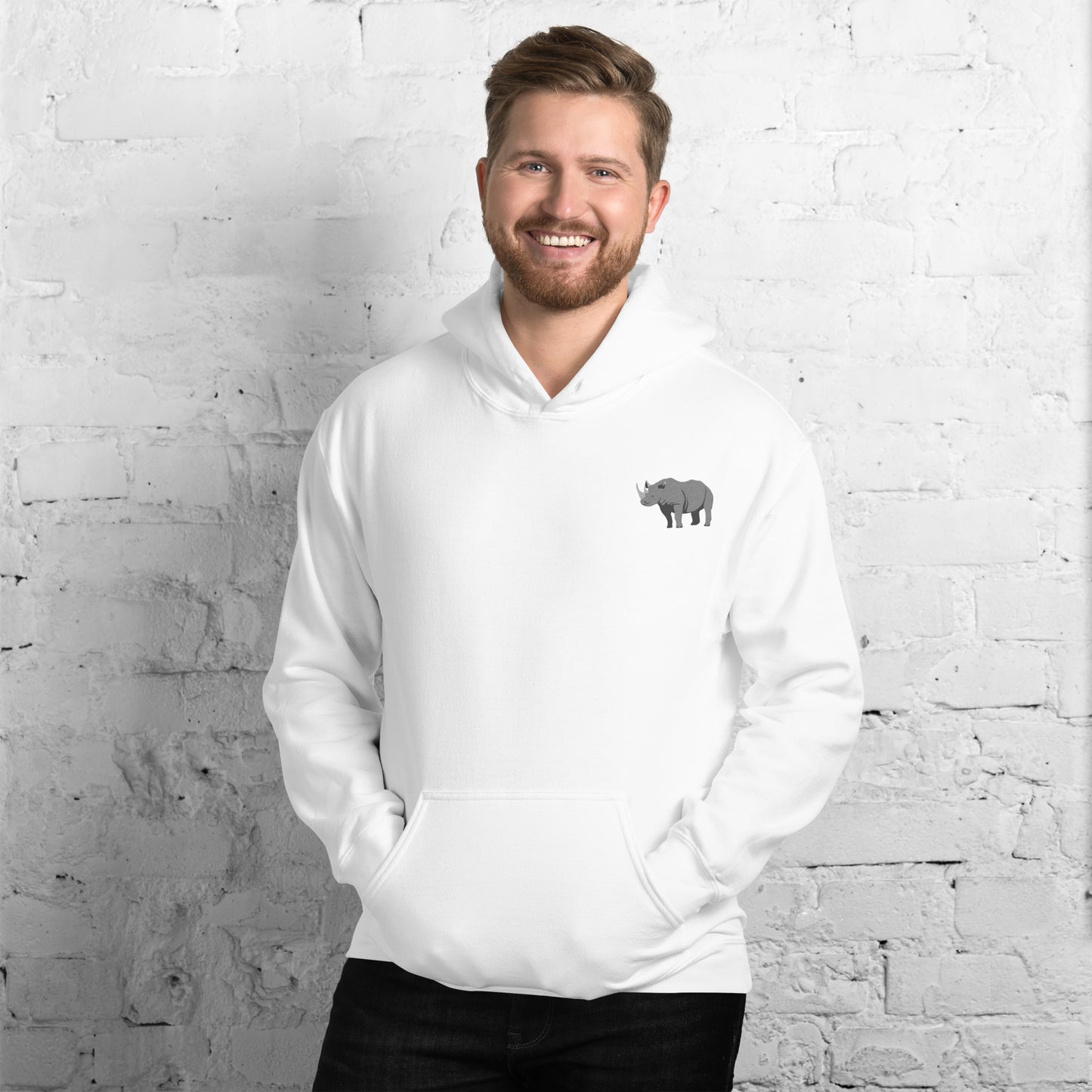 Rhinoceros Cotton Hoodie - Embroidered - Wildlife Soul   Rhinoceros Cotton Hoodie - Embroidered