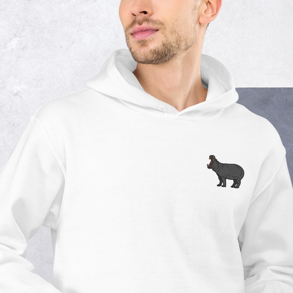 Hippopotamus Cotton Hoodie - Embroidered - Wildlife Soul   Hippopotamus Cotton Hoodie - Embroidered