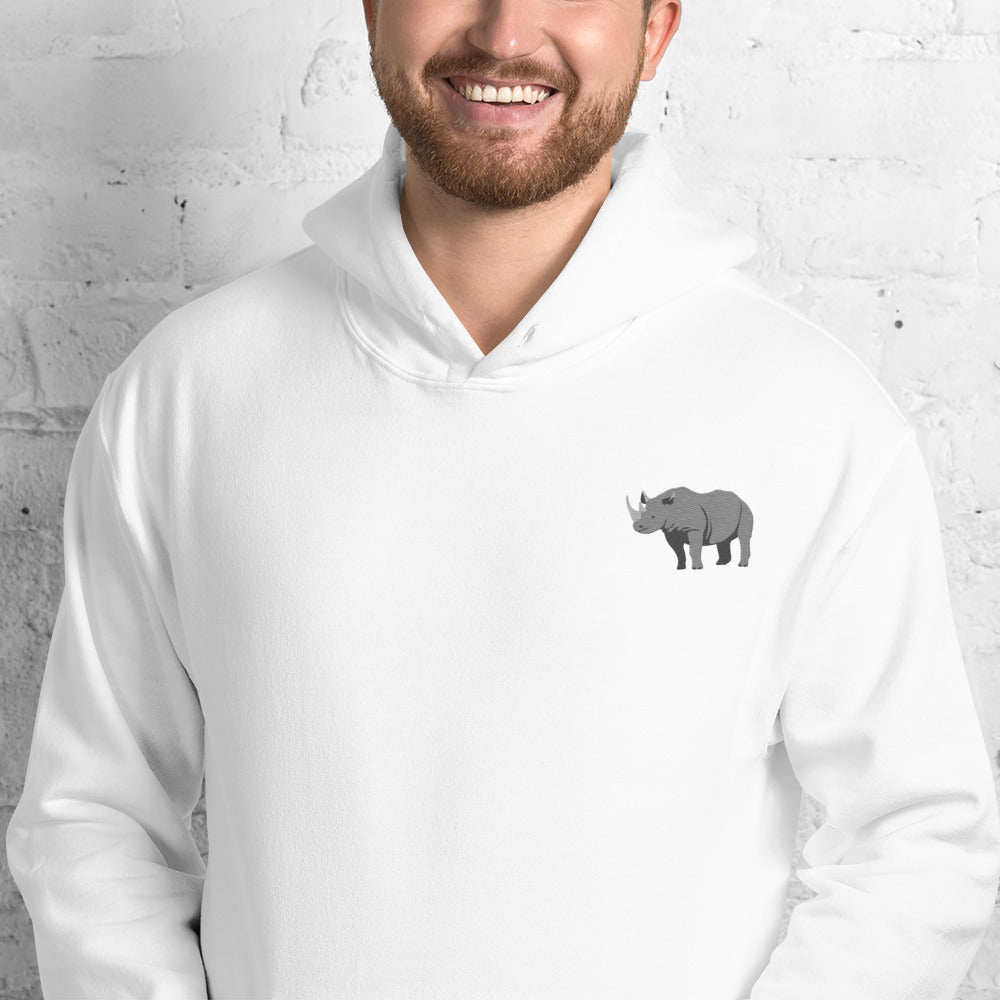 Rhinoceros Cotton Hoodie - Embroidered - Wildlife Soul   Rhinoceros Cotton Hoodie - Embroidered