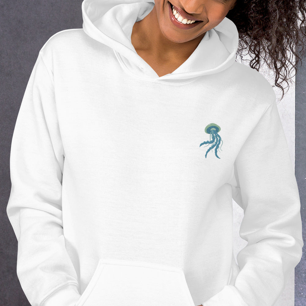 Jellyfish Cotton Hoodie - Embroidered - Wildlife Soul   Jellyfish Cotton Hoodie - Embroidered