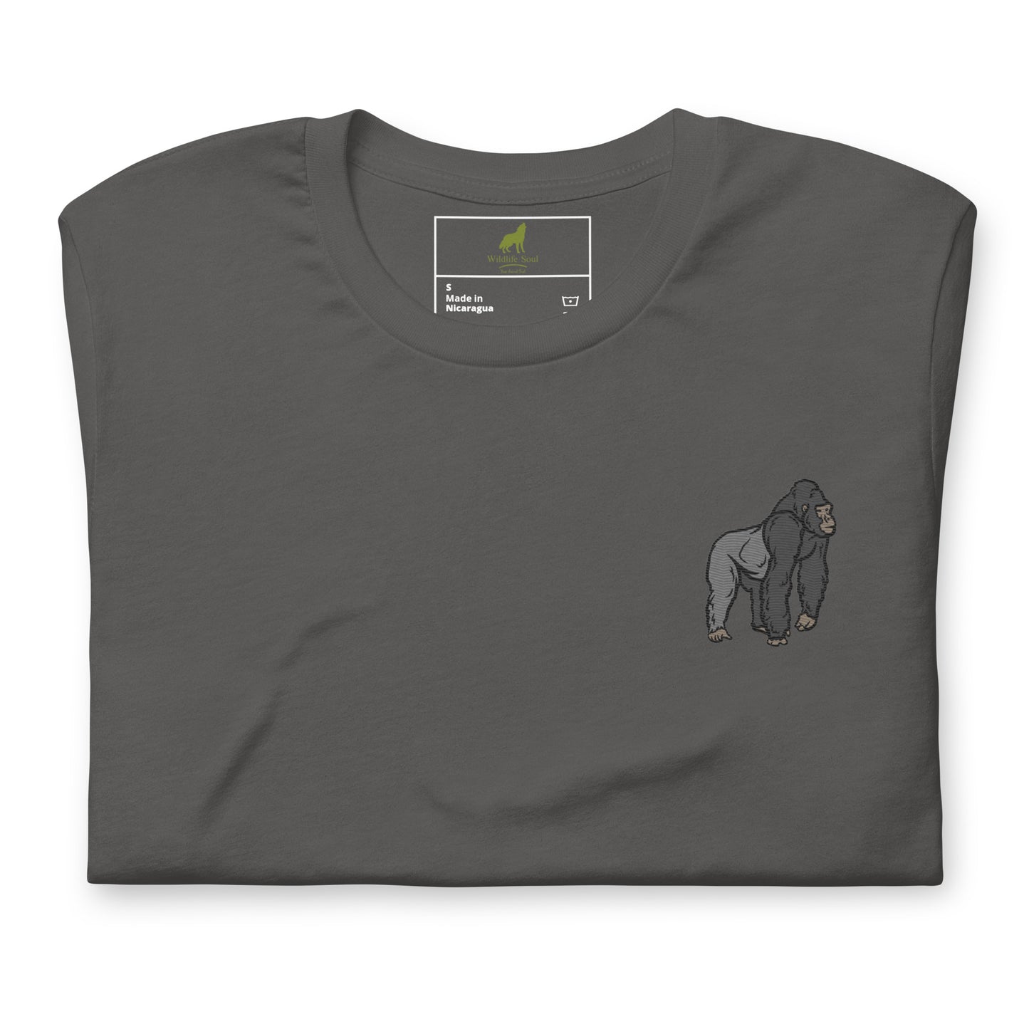 Gorilla Cotton T-Shirt - Embroidered - Wildlife Soul   Gorilla Cotton T-Shirt - Embroidered