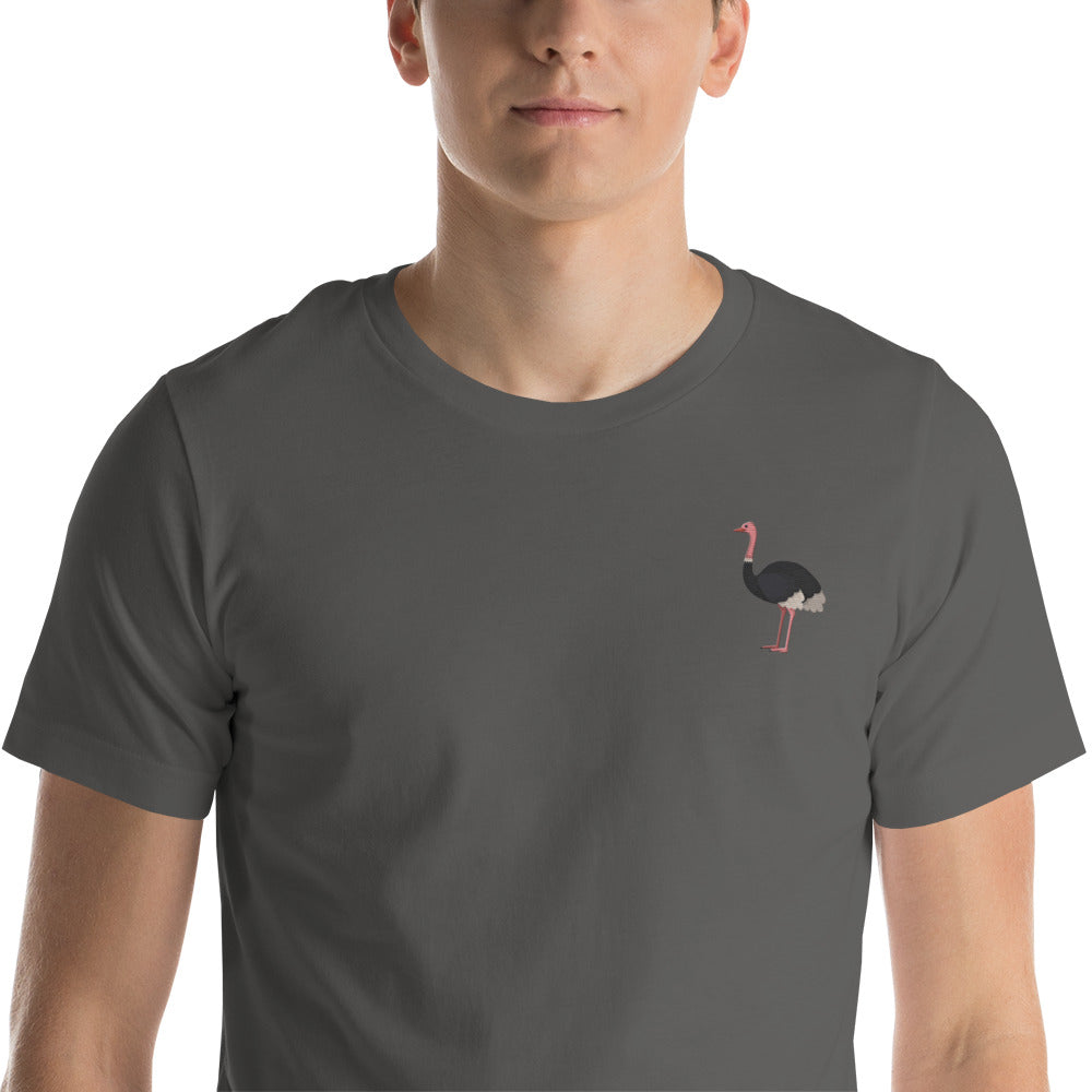 Ostrich Cotton T-Shirt - Embroidered - Wildlife Soul   Ostrich Cotton T-Shirt - Embroidered