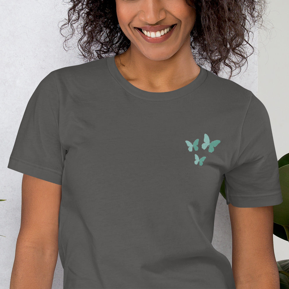 Butterfly Cotton T-Shirt - Embroidered - Wildlife Soul   Butterfly Cotton T-Shirt - Embroidered