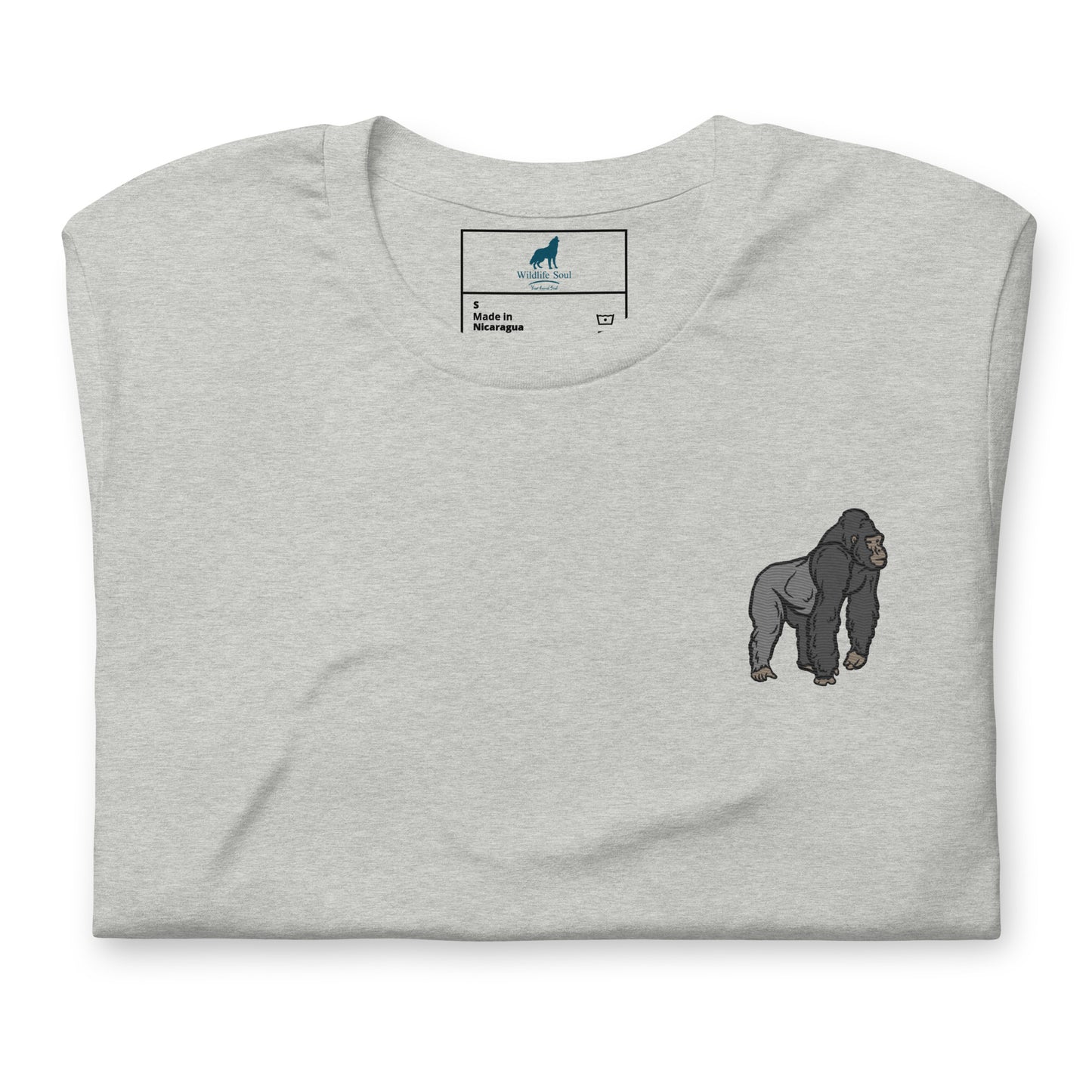 Gorilla Cotton T-Shirt - Embroidered - Wildlife Soul   Gorilla Cotton T-Shirt - Embroidered