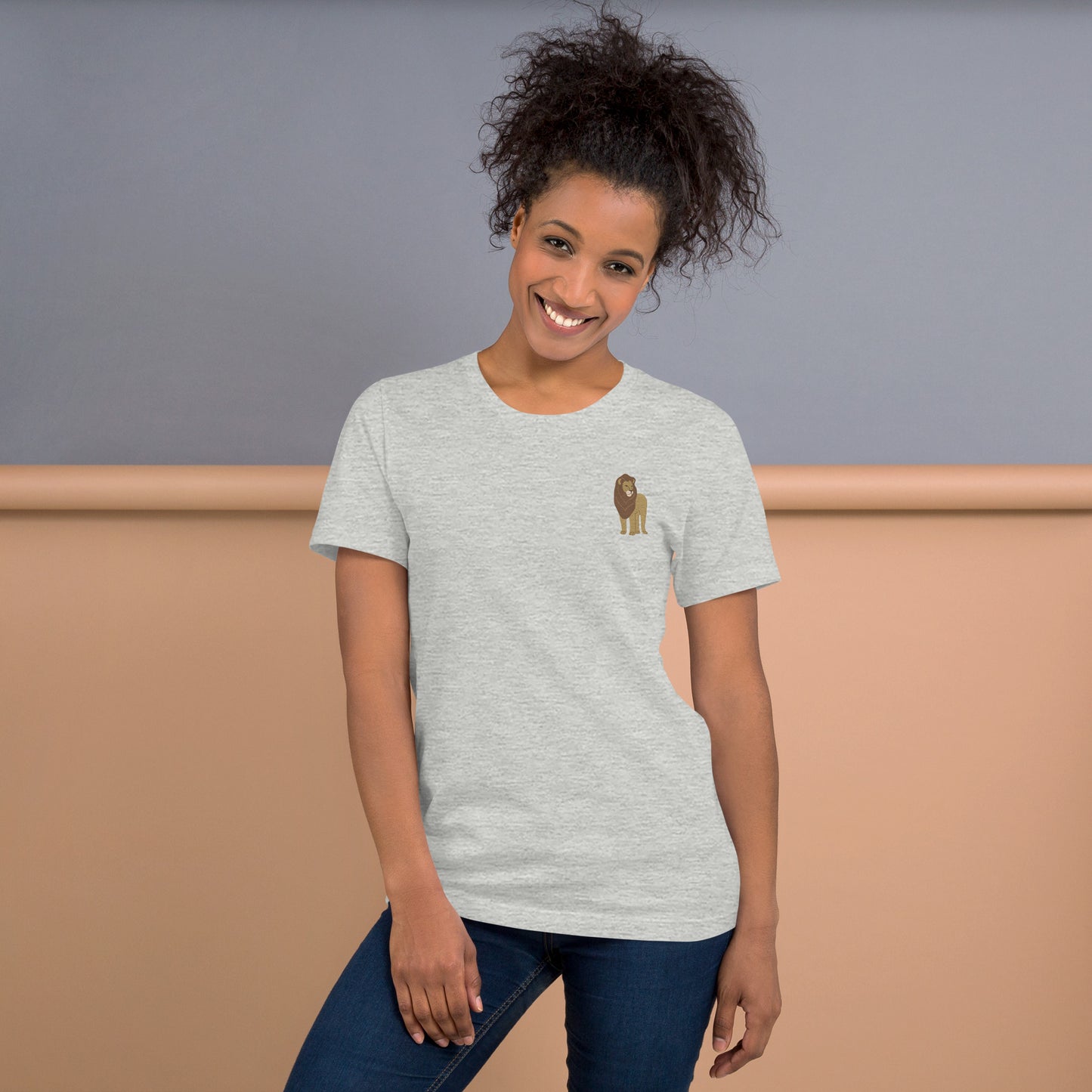 Lion Cotton T-Shirt - Embroidered - Wildlife Soul   Lion Cotton T-Shirt - Embroidered