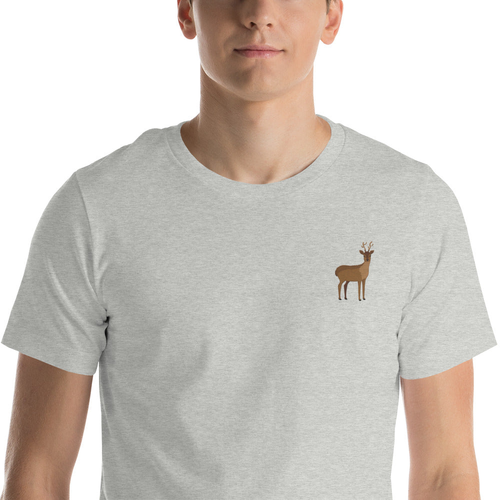 Reindeer Cotton T-Shirt - Embroidered - Wildlife Soul   Reindeer Cotton T-Shirt - Embroidered