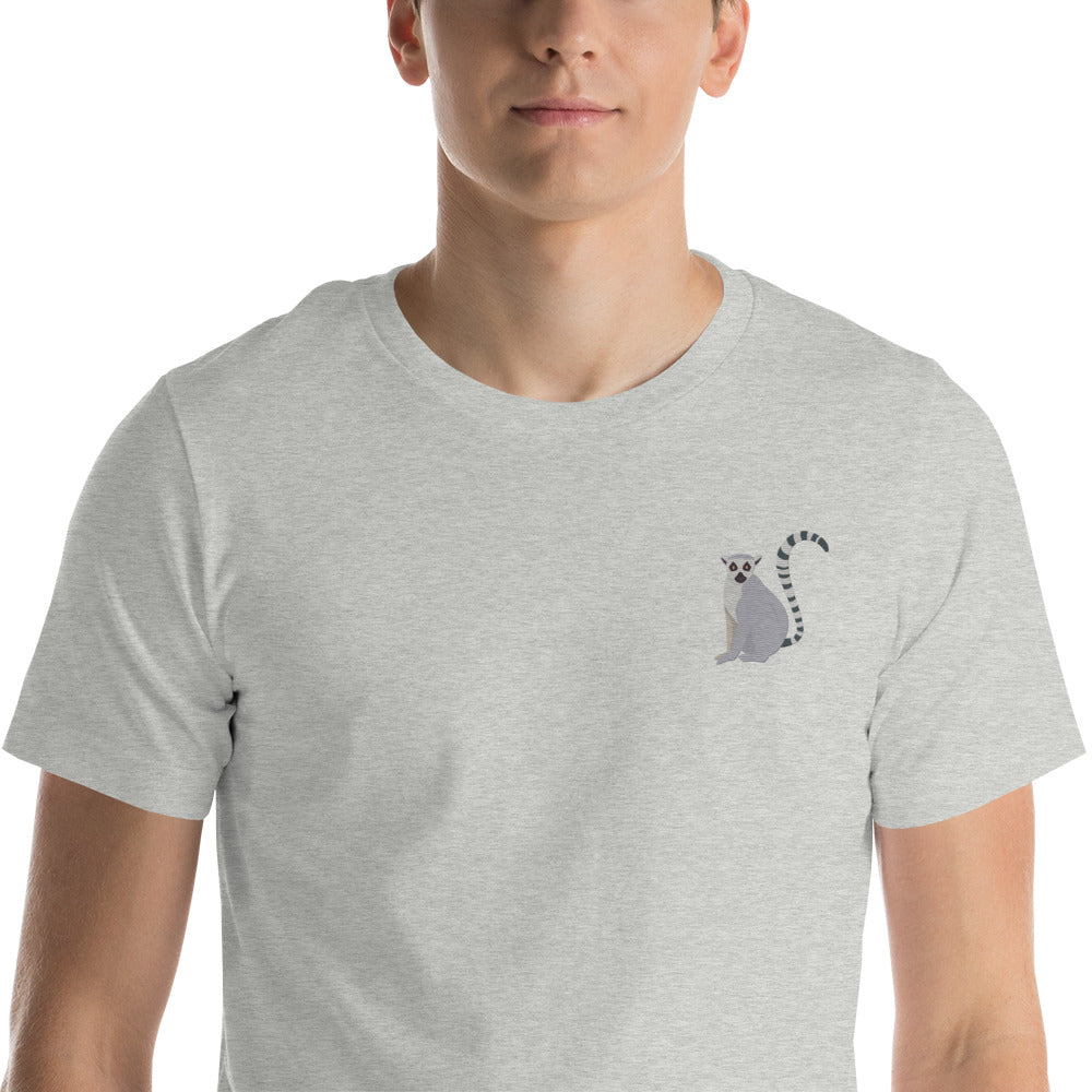 Lemur Cotton T-Shirt - Embroidered - Wildlife Soul   Lemur Cotton T-Shirt - Embroidered