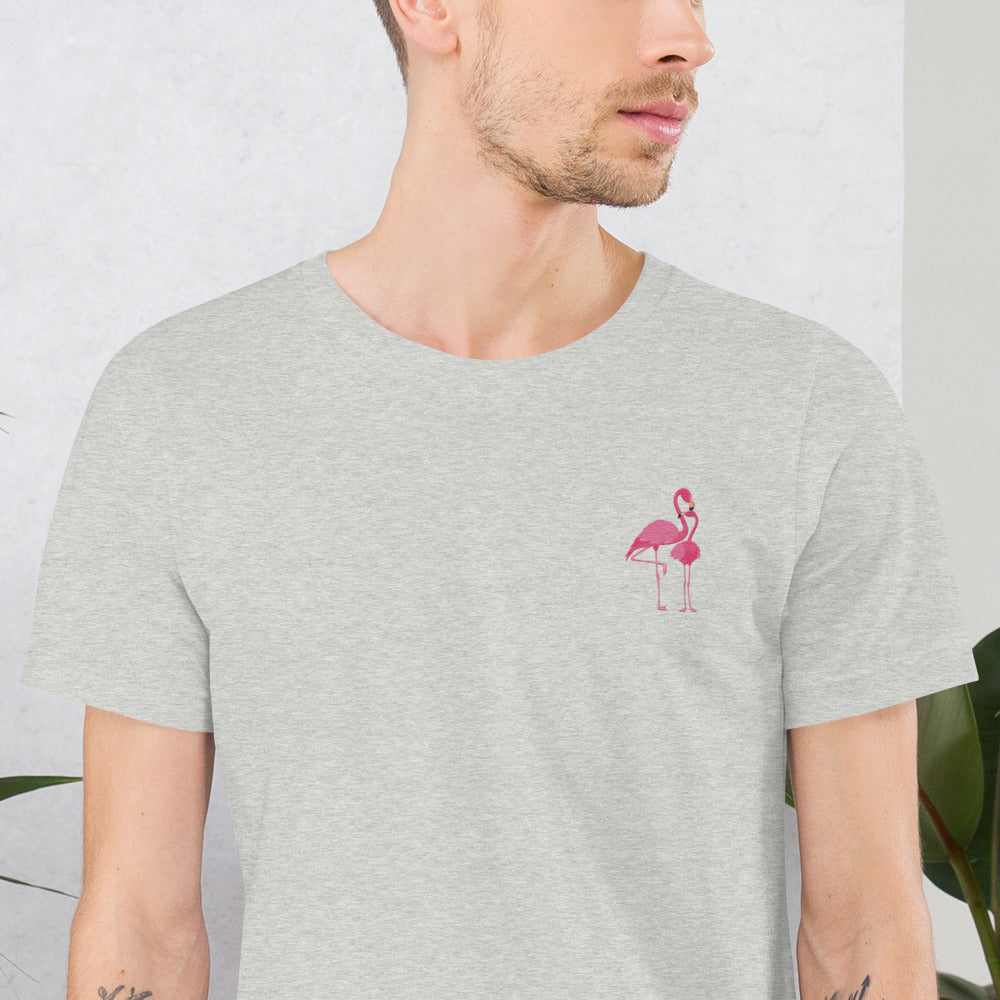 Flamingo Cotton T-Shirt - Embroidered - Wildlife Soul   Flamingo Cotton T-Shirt - Embroidered