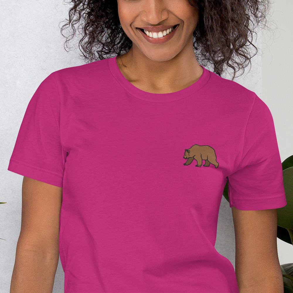 Bear Cotton T-Shirt - Embroidered - Wildlife Soul   Bear Cotton T-Shirt - Embroidered