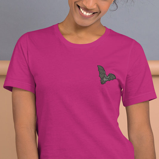 Bat Cotton T-Shirt - Embroidered - Wildlife Soul   Bat Cotton T-Shirt - Embroidered