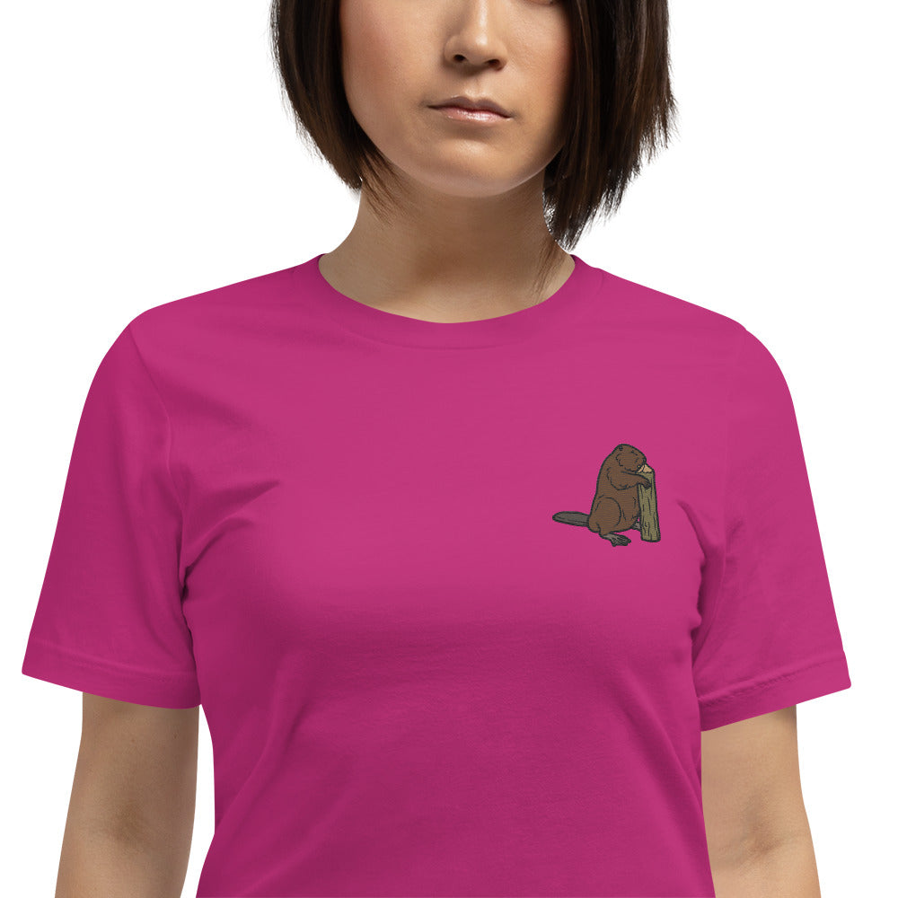 Beaver Cotton T-Shirt - Embroidered - Wildlife Soul   Beaver Cotton T-Shirt - Embroidered