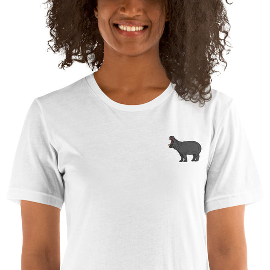 Hippopotamus Cotton T-Shirt - Embroidered - Wildlife Soul   Hippopotamus Cotton T-Shirt - Embroidered